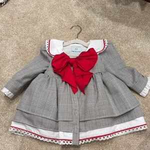 Plaid Grey & Red Bow Girls' Dress Jacket - Classic Sailor Style